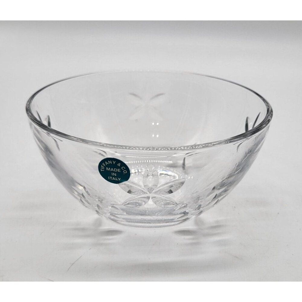 Tiffany & Co. 4 1/2" Crystal Cut Floral Star Art Glass Round Finger Bowl Italy - Picture 2 of 8